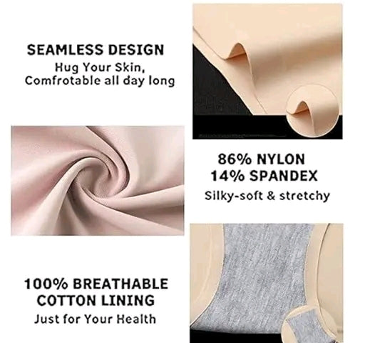 Women Panties Seamless Panties Silk Mid Waist Underwear for Female Girls Pack Of 3