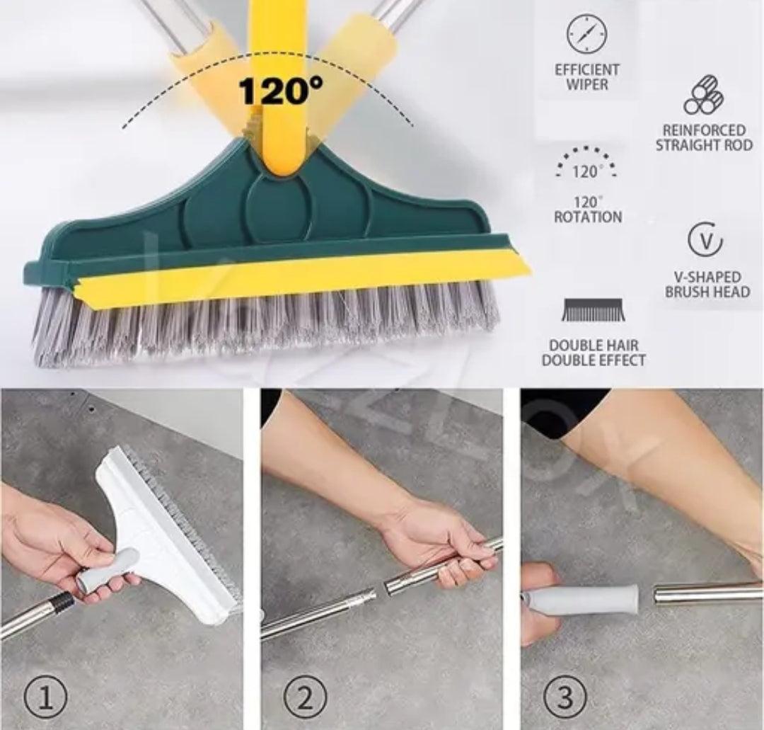 Bathroom Cleaning Brush with Wiper Tiles Cleaning Brush Floor Scrub Bathroom Brush with Long Handle 120° Rotate Bathroom Floor Cleaning Brush Home Kitchen Cleaning Mop... (2 in 1 Brush)