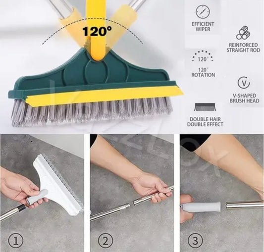 Bathroom Cleaning Brush with Wiper Tiles Cleaning Brush Floor Scrub Bathroom Brush with Long Handle 120° Rotate Bathroom Floor Cleaning Brush Home Kitchen Cleaning Mop... (2 in 1 Brush)