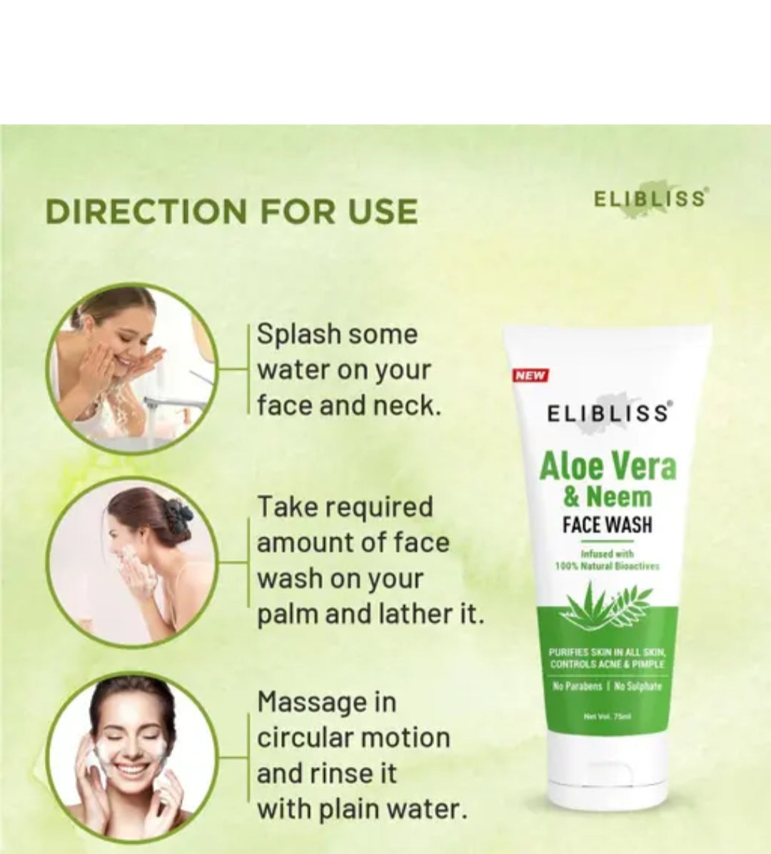ELIBLISS Vitamin C & AloeVera Neem Face Wash Combo | Brightening & Acne Control| Natural,Sulphat-Free,Paraben-Free (75ml Each)