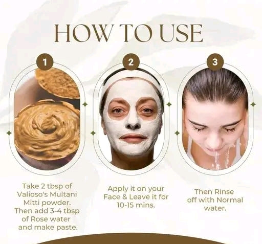 Face pack Multani Mitti Powder 200gm Rose Water Gulab Jal 120ml with Makeup Brush Pure and Natural Face and Hair Powder