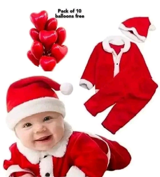 Santa Claus Costume Dress
Kids Christmas Costume-0-2
Years Complete Set of
5-Jacket, Pant, Hat, Pouch, Red Heart Shape Balloons Red & White