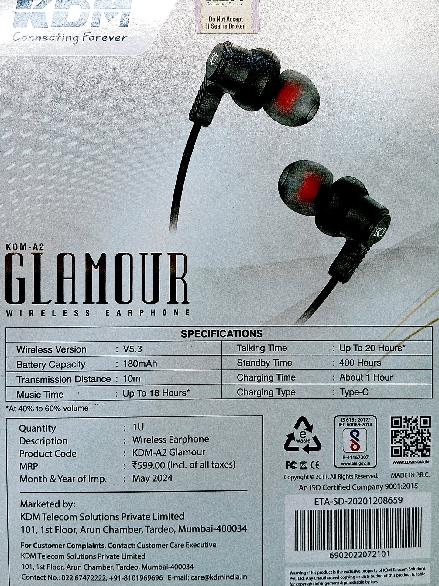 KDM-A2 Glamour Wireless Earphone