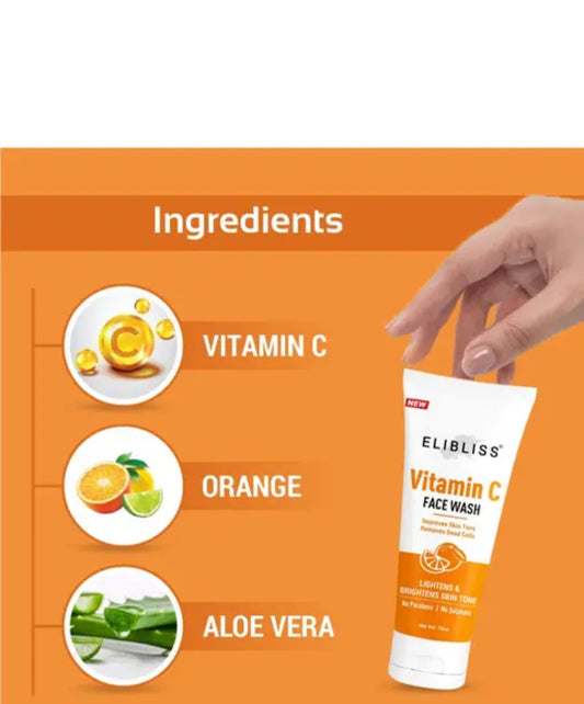 ELIBLISS Vitamin C & AloeVera Neem Face Wash Combo | Brightening & Acne Control| Natural,Sulphat-Free,Paraben-Free (75ml Each)